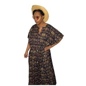 Xisura Vintage Kaftan Popover Gazelle Print One Size